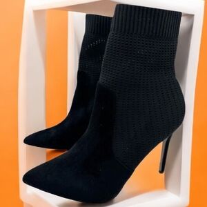 CATHERINE MALANDRINO Black Suede Knit Sock Ankle Boots | Women's Size 9